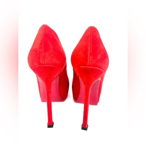 Saint Laurent Red Suede Tribute Two Platform Pumps - Picture 3 of 8